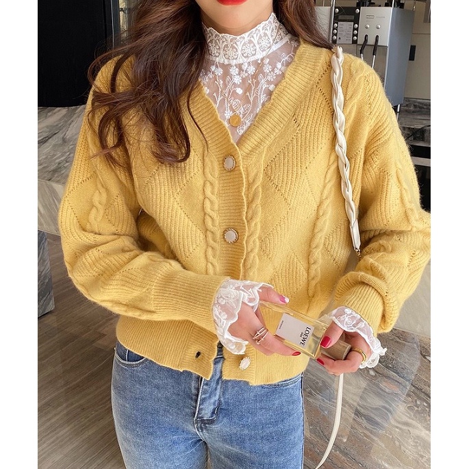 Áo Khoác Cardigan Len Dệt Kim Cổ Chữ v Dáng Rộng Thời Trang Thu Đông 2022 Phong Cách Mới