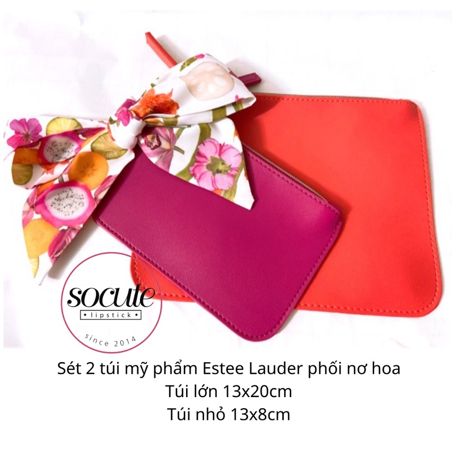Sét 2 Túi / Ví Mỹ Phẩm Estee Lauder Phối Nơ Hoa