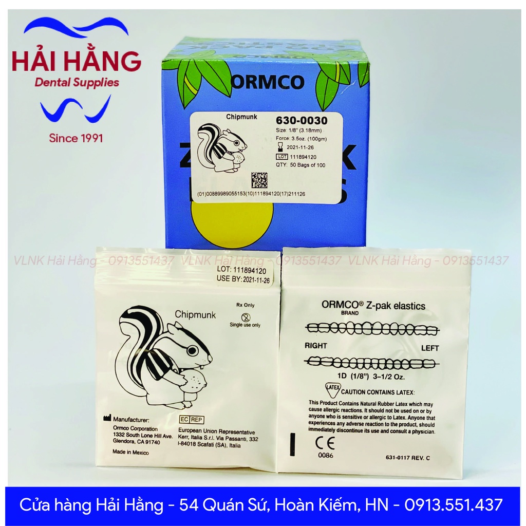 Chun liên hàm chỉnh nha Z-pak Elastics chính hãng ORMCO Z-pak Elastics