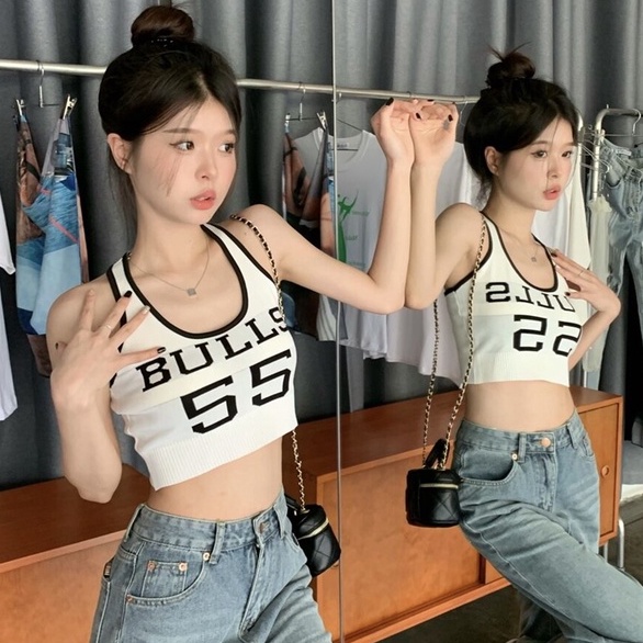 Áo croptop ZHELIHANGFEI hai dây dệt kim phong cách Mỹ quyến rũ dành cho nữ