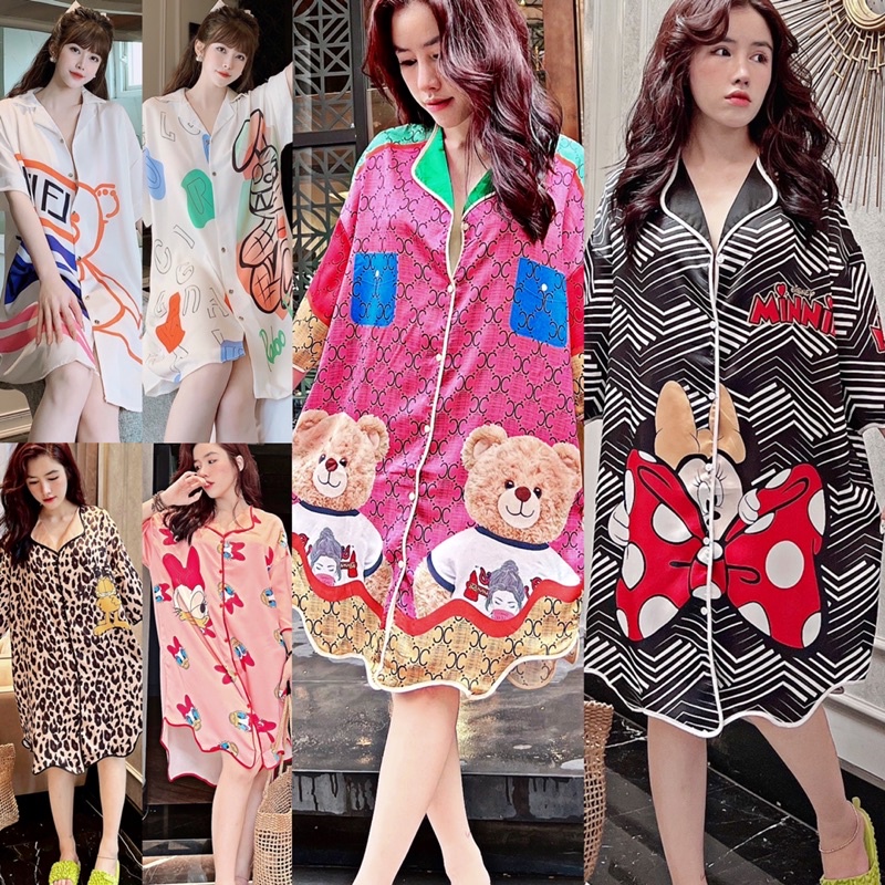 Đầm váy LỤA mặc nhà mặc ngủ siêu mát siêu thoải mái (bầu bí - sau sinh mặc được thoải mái)