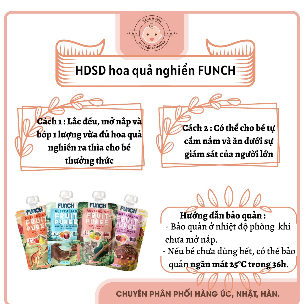Trái cây nghiền hoa quả nghiền ăn dặm vị lê 100% cho bé từ 4 tháng tuổi FUNCH 120g