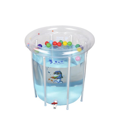 Bể bơi thành cao cho bé Doctor Dolphin 80x80cm, bể tắm đứng tập bơi kèm phao cổ - Monnie Kids