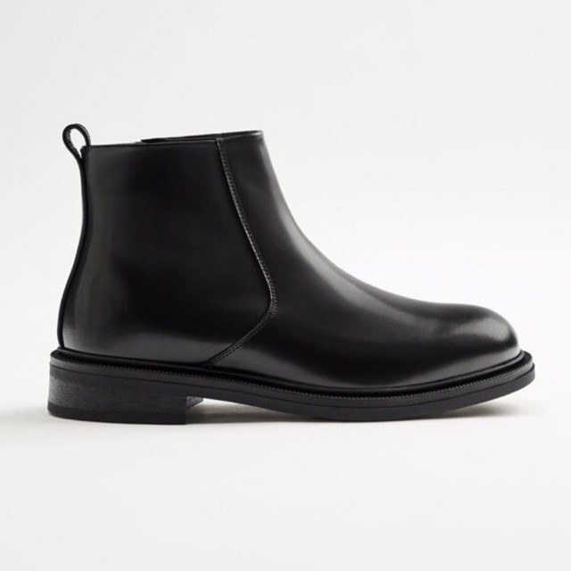Giày boots da Zara authentic ROUNDED-TOE ANKLE ( đen )