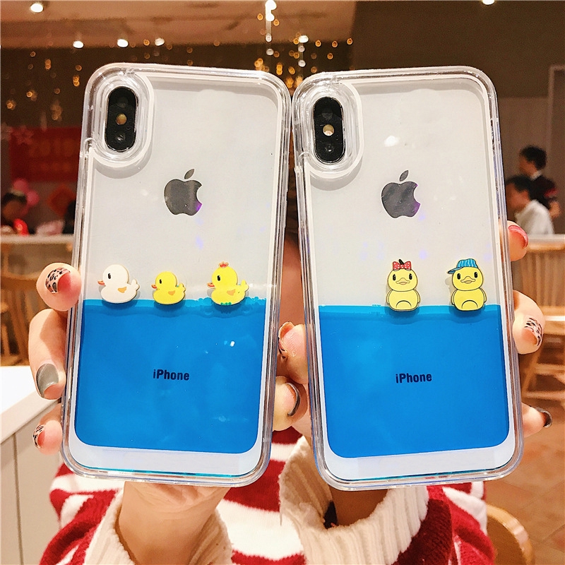 Ốp Lưng Kim Tuyến Nước Hình Con Vịt Cho Iphone 6s / 7plus / 8 / X / Xr / Xs Max