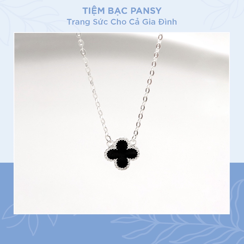 Dây chuyền bạc nữ PANSY kiểu dáng cỏ 4 lá đá đen xinh xắn - Vòng cổ bạc ta cao cấp