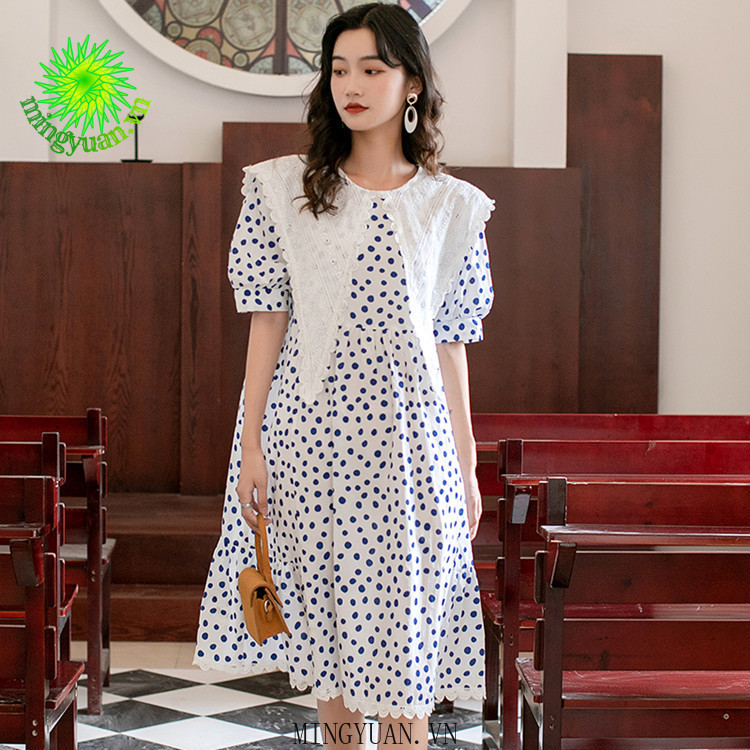 ( Mingyuan ) New loose and slim short sleeve polka dot dress