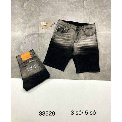Quần short jean nam màu xám đậm co giãn vài dày dặn, thêu chữ túi nổi độc lạ chuẩn VB-SHOP 159