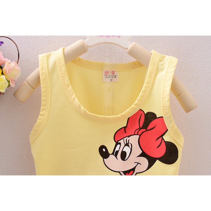 BỘ QUẦN ÁO BA LỖ CHO BÉ GÁI IN HÌNH MICKEY MOUSE