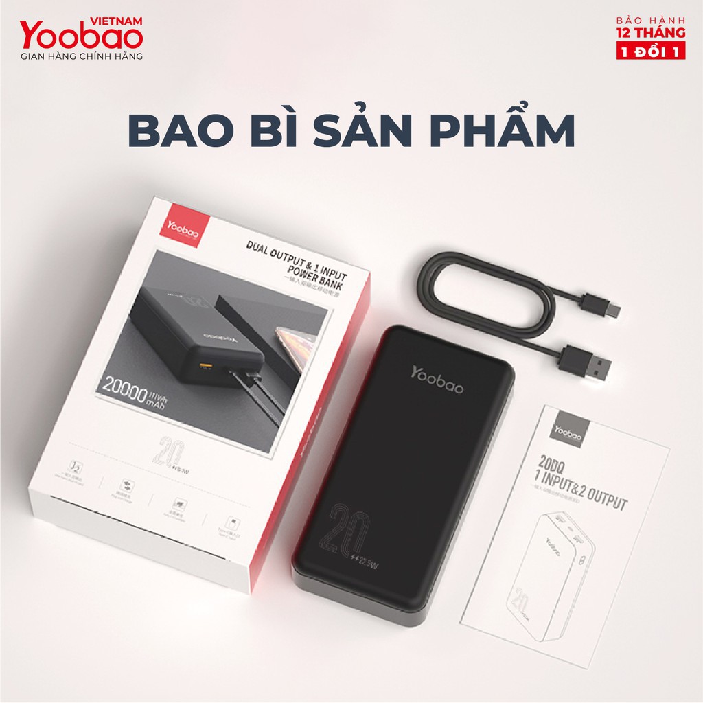 Sạc dự phòng 20000mAh Yoobao D20 -Đầu ra 2 cổng USB - Hàng chính hãng