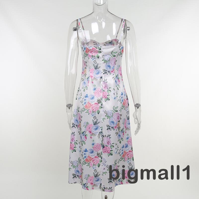 Đầm Midi Hai Dây Họa Tiết Hoa Thời Trang Mùa Hè Cho Nữ