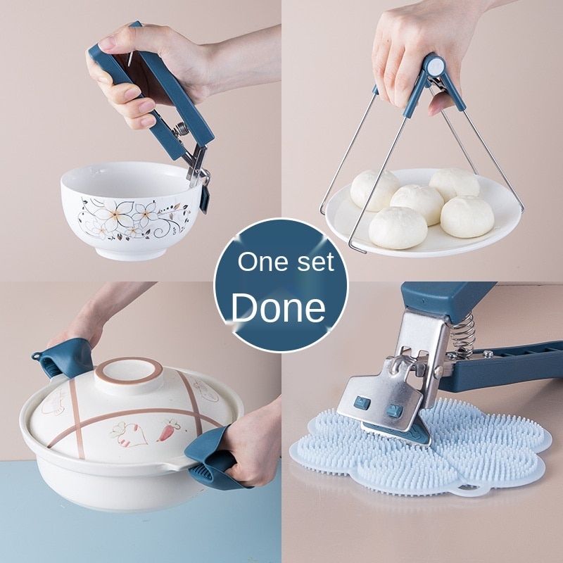 [Follow My Shop] Kitchen Anti Scalding Bowl Taking Device Casserole Plate Lifting Plate Clip Household Anti Scalding and Antiskid Silicone Gloves