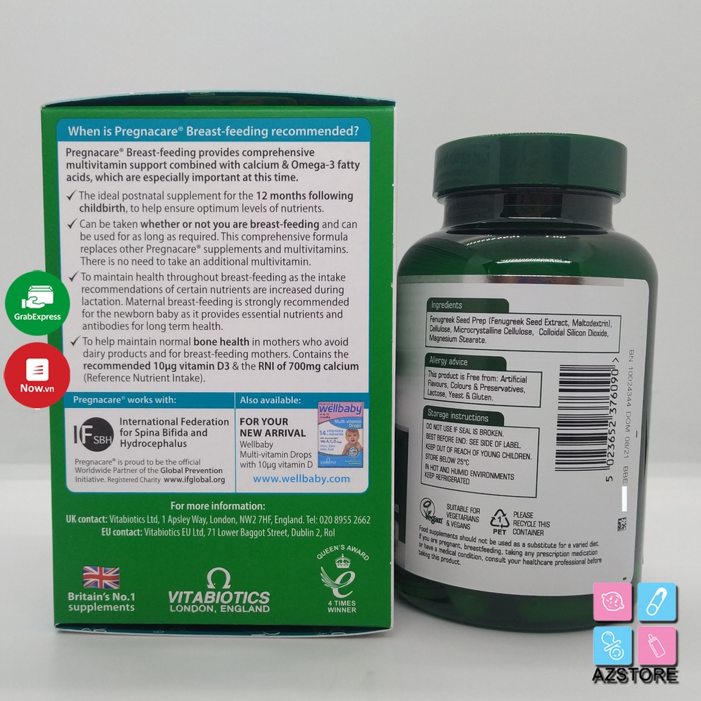 Combo Vitamin sau sinh Pregnacare breast feeding và cỏ Cà ri lợi sữa Fenugreek