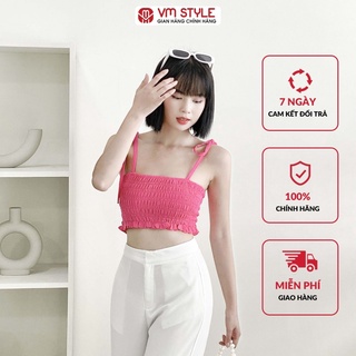 Áo 2 dây cột nơ xanh lá VMSTYLE thân bo chun ngực 16152 - 22SU042X1501