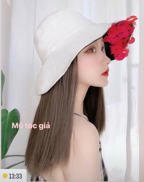 Tóc mũ vành thẳng 45cm 💄freeship 50k💄 tóc dính mũ sẵn cao cấp