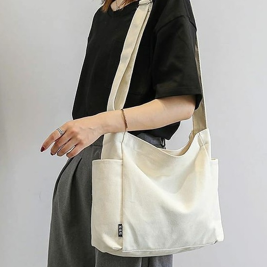 Túi đeo chéo vải canvas 3 gang kiểu dáng basic giá rẻ cho sinh viên