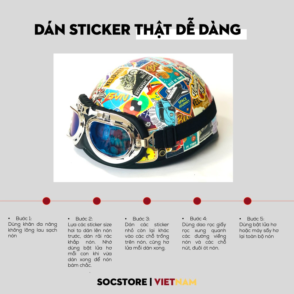 Sticker chủ đề Vans Sóc Store chống nước custom, dán trang trí mũ bảo hiểm nửa đầu, nón bảo hiểm 3 phần 4