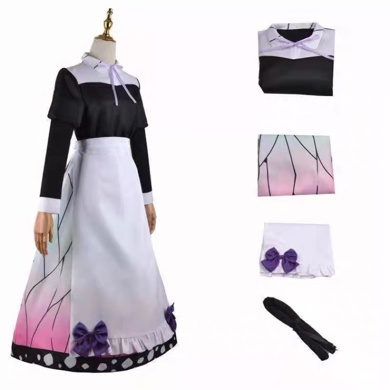 Set trang phục cosplay hoá trang maid hầu gái kimetsu no yaiba kny demon slayer shinobu tanjirou zenitsu inosuke