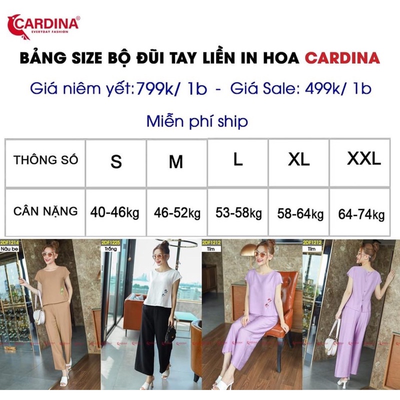 Đồ bộ nữ CARDINA chất đũi bamboo nhẹ mát in Hoa Sen cao cấp mặc đi làm đi chơi áo tay liền quần dài màu sắc tinh tế