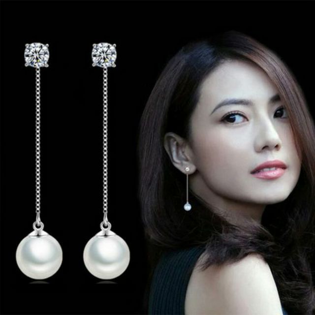 Bông tai nữ inox đính xoàn ngọc trai nhân tạo 3 cách đeo