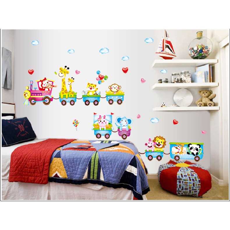 Decal dán tường Đoàn tàu chở thú đáng yêu