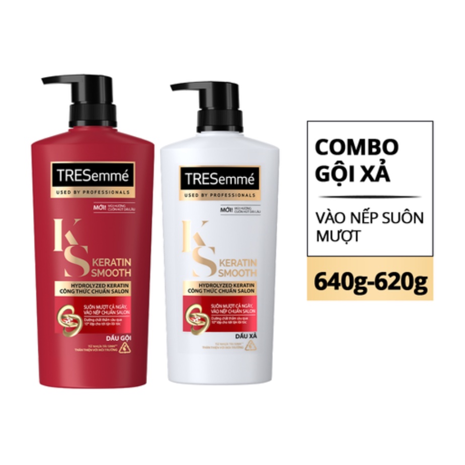 Combo 2 Dầu Gội, Dầu Xả TRESEMME Keratin Smooth Dưỡng tóc khô xơ rối