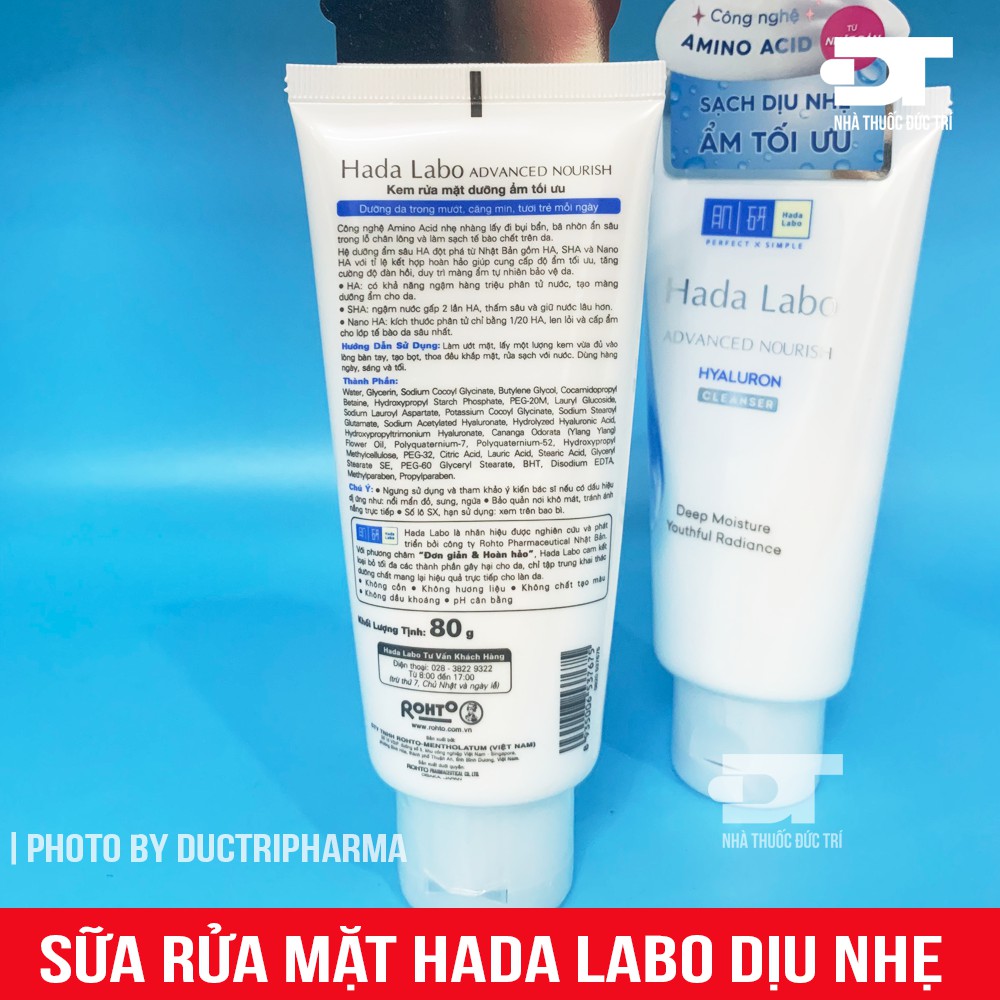 Sữa Rửa Mặt Dưỡng Ẩm Sâu Hada Labo Advanced Nourish Hyaluron Cleanser 80g