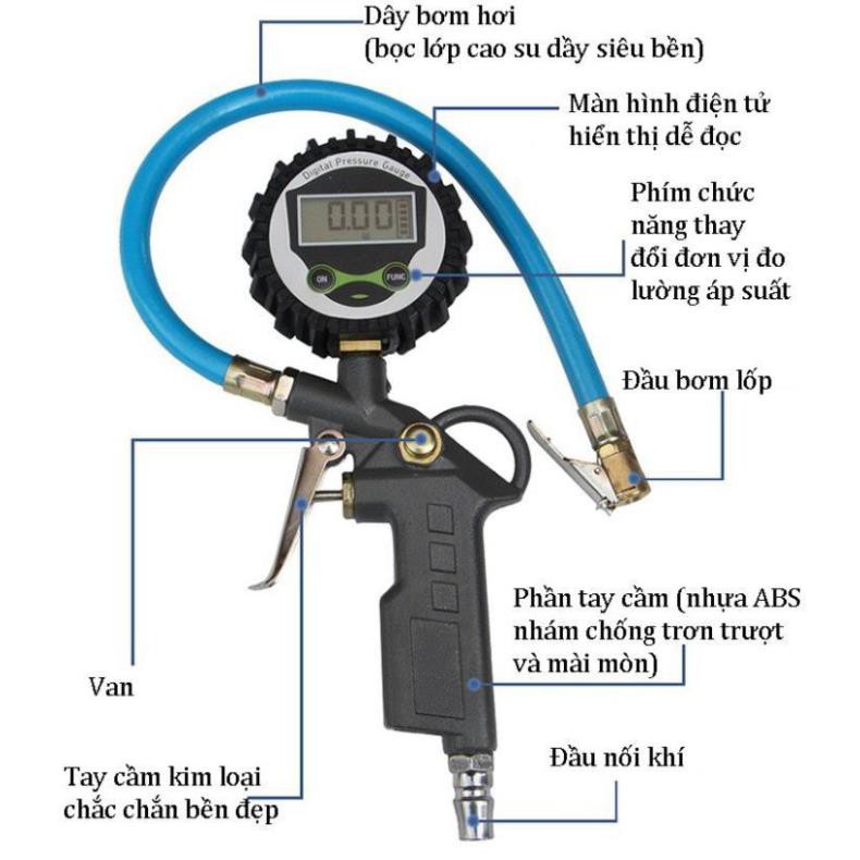 Siêu giảm giá Đồng hồ ĐIỆN TỬ DÂY BƠM LỐP thông minh đo áp suất lốp ô tô xe máy áp kế thế hệ mới loại 1