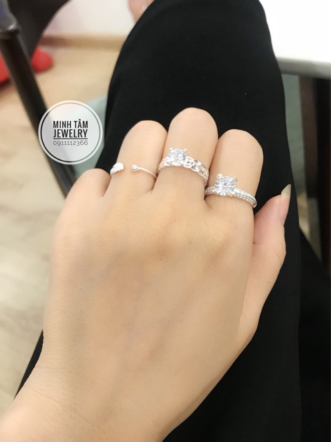 Nhẫn kim tiền tài lộc gắn đá bạc ta cho nữ-Minh Tâm Jewelry