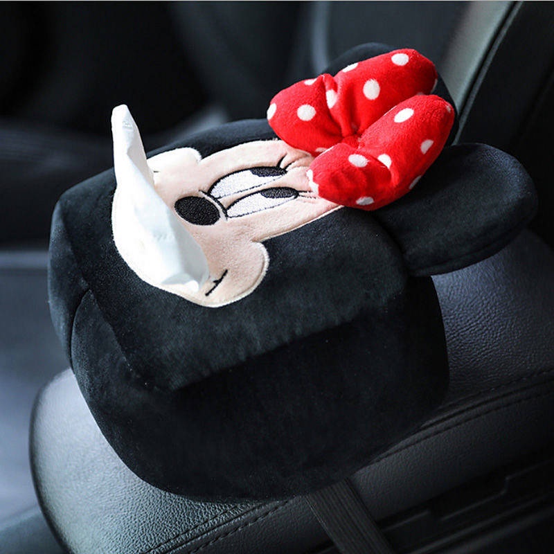 Hộp đựng khăn giấy gắn tấm che nắng/hộp tỳ tay vịn xe hơi chủ đề hoạt hình dễ thương