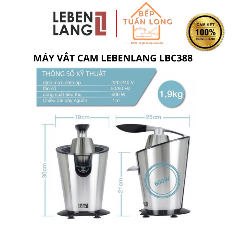 Máy vắt cam LEBENLANG LBC388 bằng inox cao cấp, dung tích 400ml, công suất 600W