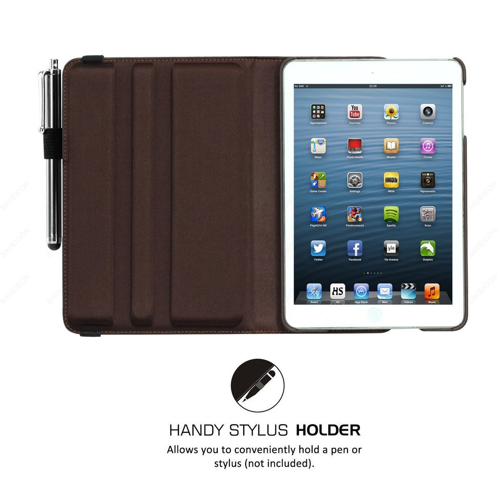 Bao da iPad New 2017/iPad Pro 9.7''/iPad Air/iPad Air 2/iPad Mini123/iPad Mini4/ xoay 360 độ( nâu) tặng cáp sạc iPhone | BigBuy360 - bigbuy360.vn