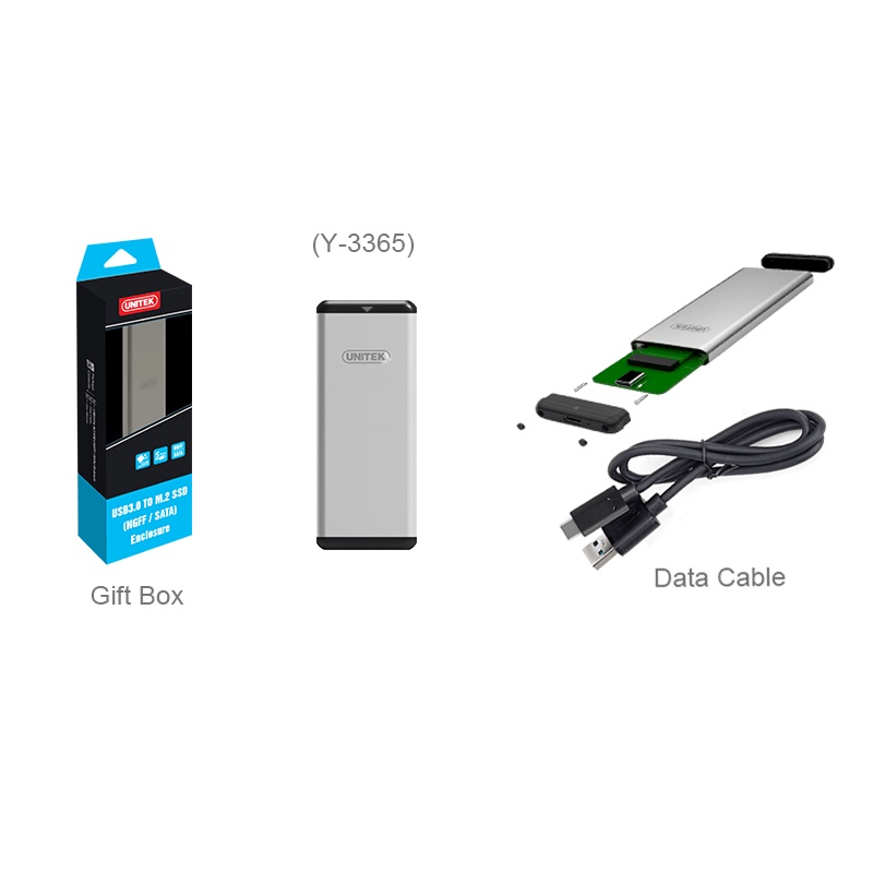 Box chuyển SSD M2 Sata sang ổ cứng di động Unitek Y-3365 chuẩn 3.0 (Xám)