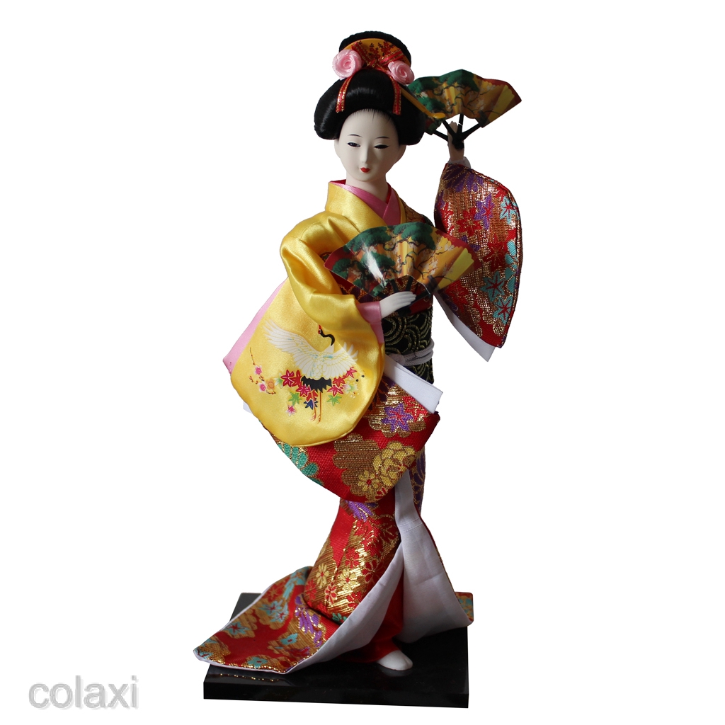 Mô Hình Búp Bê Geisha Mặc Kimono Vàng Kiểu Vintage Nhật Bản Dễ Thương