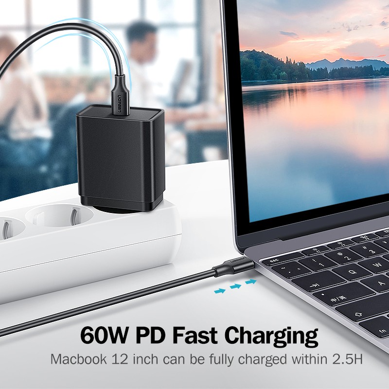 Dây cáp UGREEN chuyển đổi từ USB C sang USB Type-C PD60W QC-4.0 cho điện thoại Macbook
