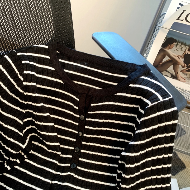 Áo sweater Dệt Kim Kẻ Sọc Thời Trang Thu Đông Cho Nữ