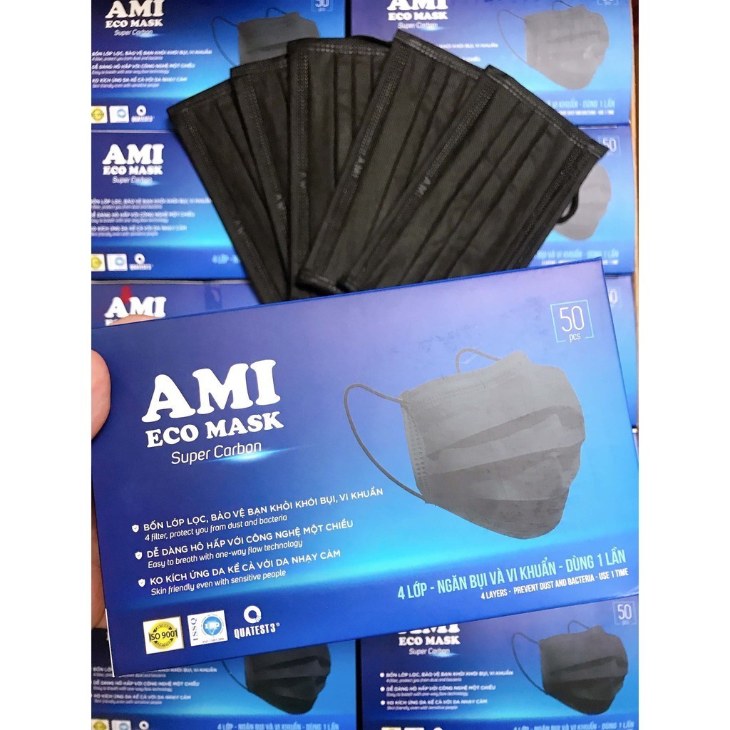 Khẩu trang y tế 4 lớp Chính Hãng Ami Eco Mask đủ 4 Màu Xanh, Xám, Đen, Trắng 1 chiếc khẩu trang Ami