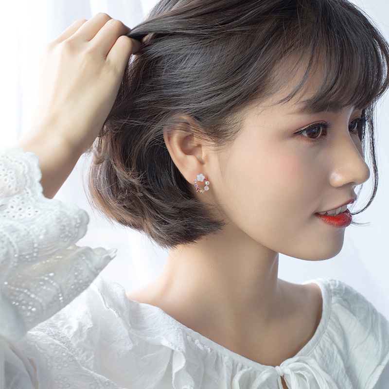 Bông Tai Vòng Hoa Đính Đá Dễ Thương Phong Cách Hàn Quốc Thời Trang Cho Nữ