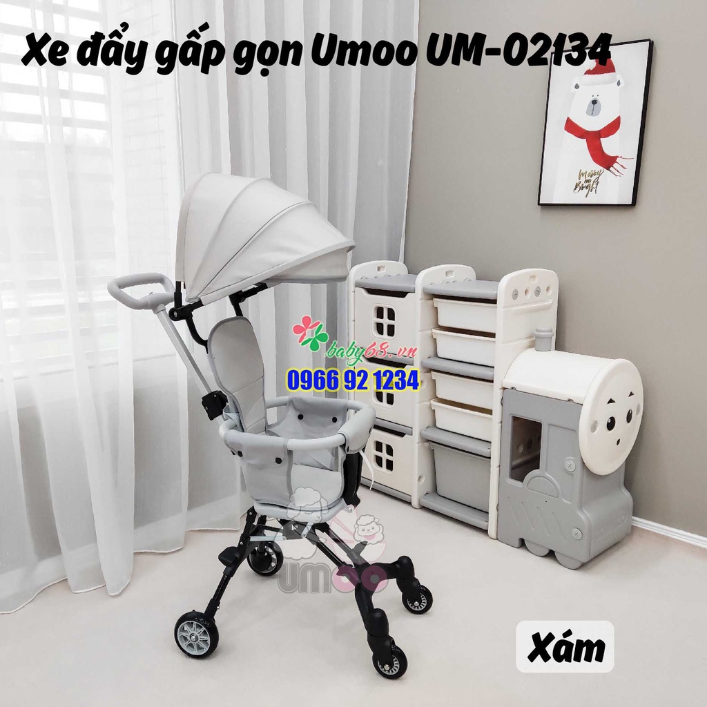 Xe Đẩy Umoo Du Lịch Gấp Gọn Xoay Chiều Cao Cấp Cho Bé UM-02134 Có mái che