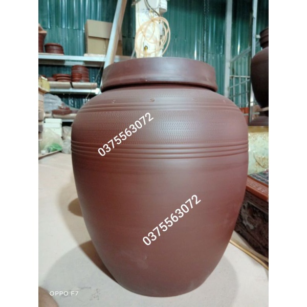 Chum sành trơn đựng gạo, ngâm rượu hàng Bát Tràng có nắp phụ ở trong