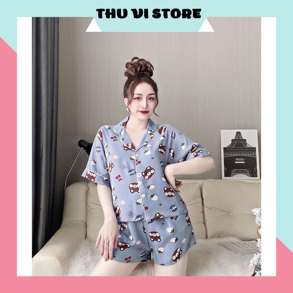 Bộ Ngủ Pijama, Đồ Lụa Mặc Nhà Áo Tay Ngắn  Hoa Văn Quần Sọc Chất Lụa Hoa Văn , Nhiều Màu Form Dáng Rộng Rãi Thời Trang C