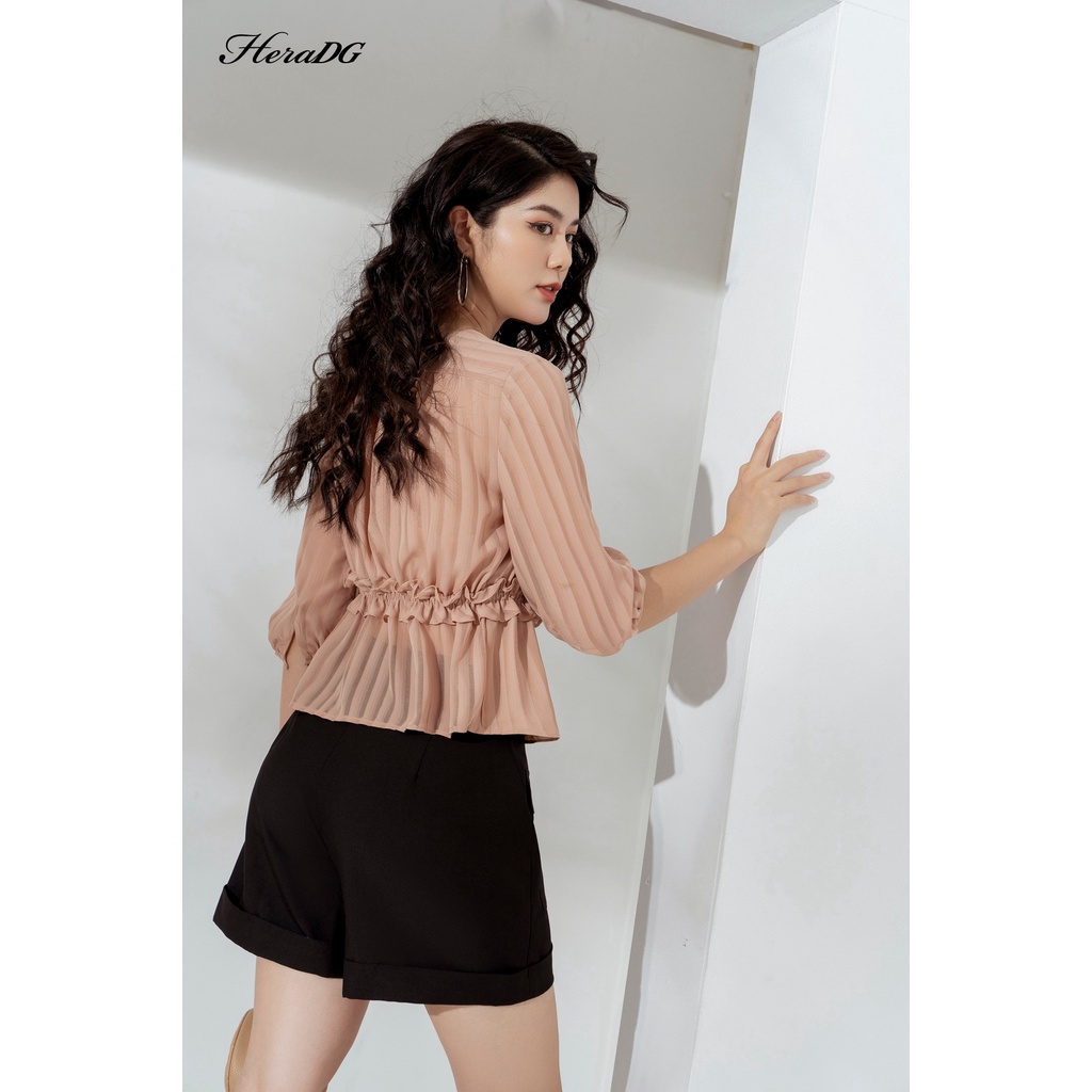 Áo sơ mi nữ thiết kế kiểu bèo eo thắt nơ tay bồng lỡ chất liệu xanh Recycled HeraDG SAKBC3019