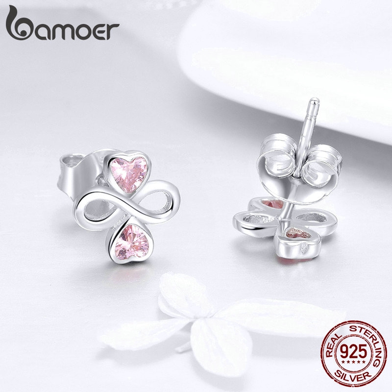 Khuyên tai Bamoer bằng bạc 925 đính kim cương nhân tạo thời trang cho nữ