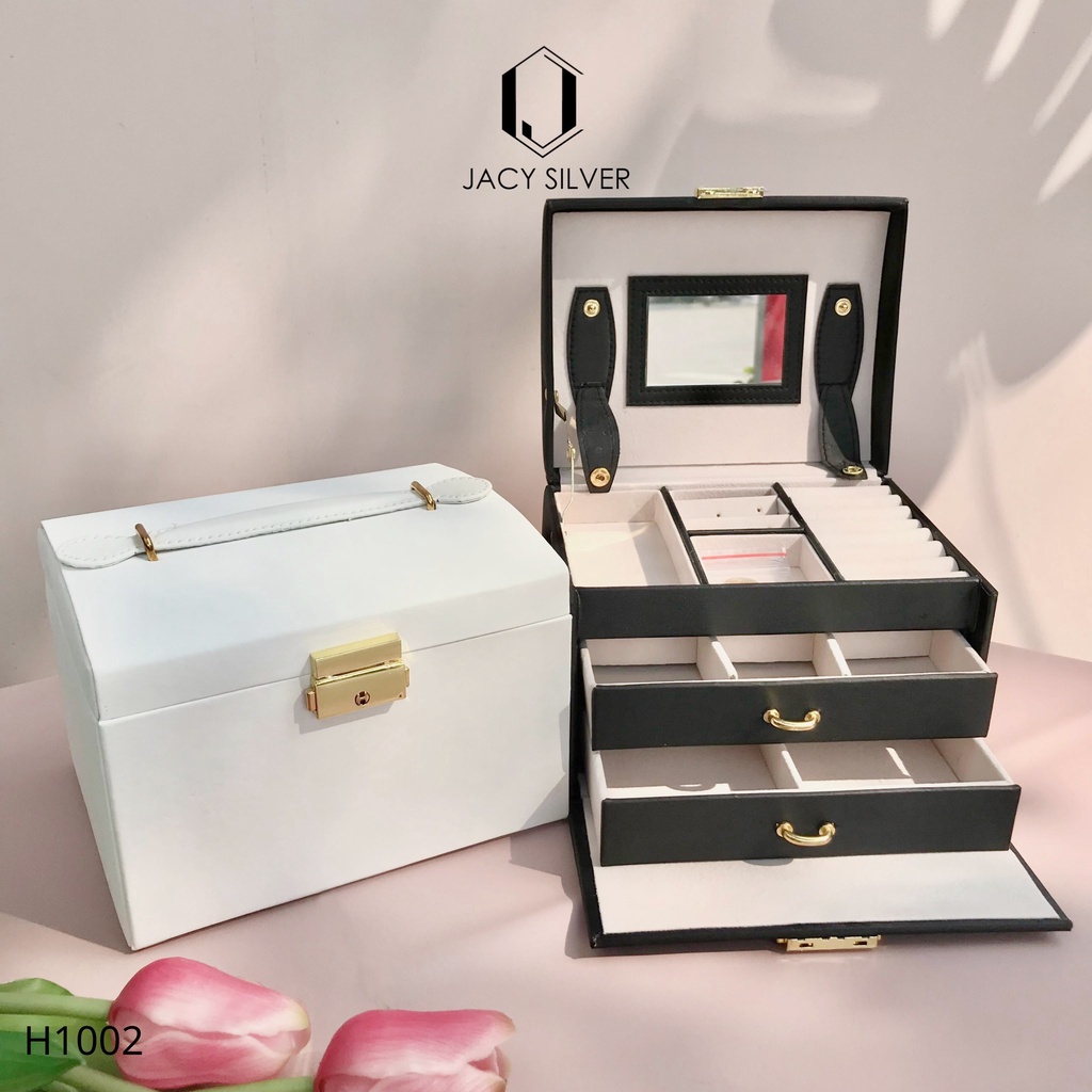 Hộp đựng trang sức 3 tầng kèm gương cao cấp, hộp đựng dây chuyền, vòng tay, nhẫn H1002