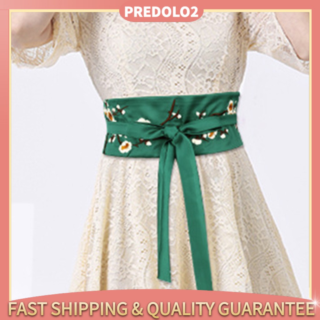 Vintage Style Embroidered Waistband Obi Belt Corset Belt for Dress Green
