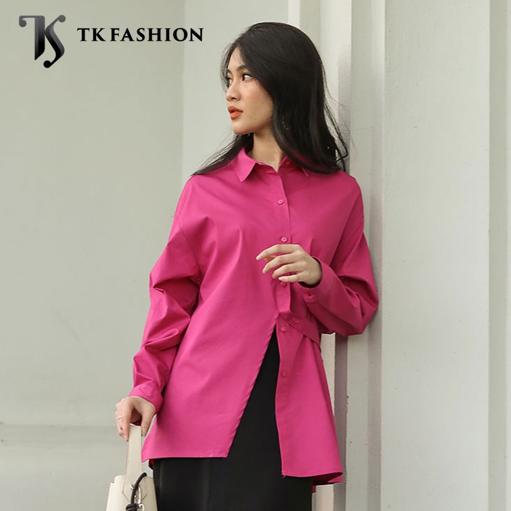 Áo sơ mi kiểu nữ tím, cài khuy 1 bên, 1 bên vạt tròn, cổ đức, SMKA270 hàng thiết kế cao cấp TK Fashion