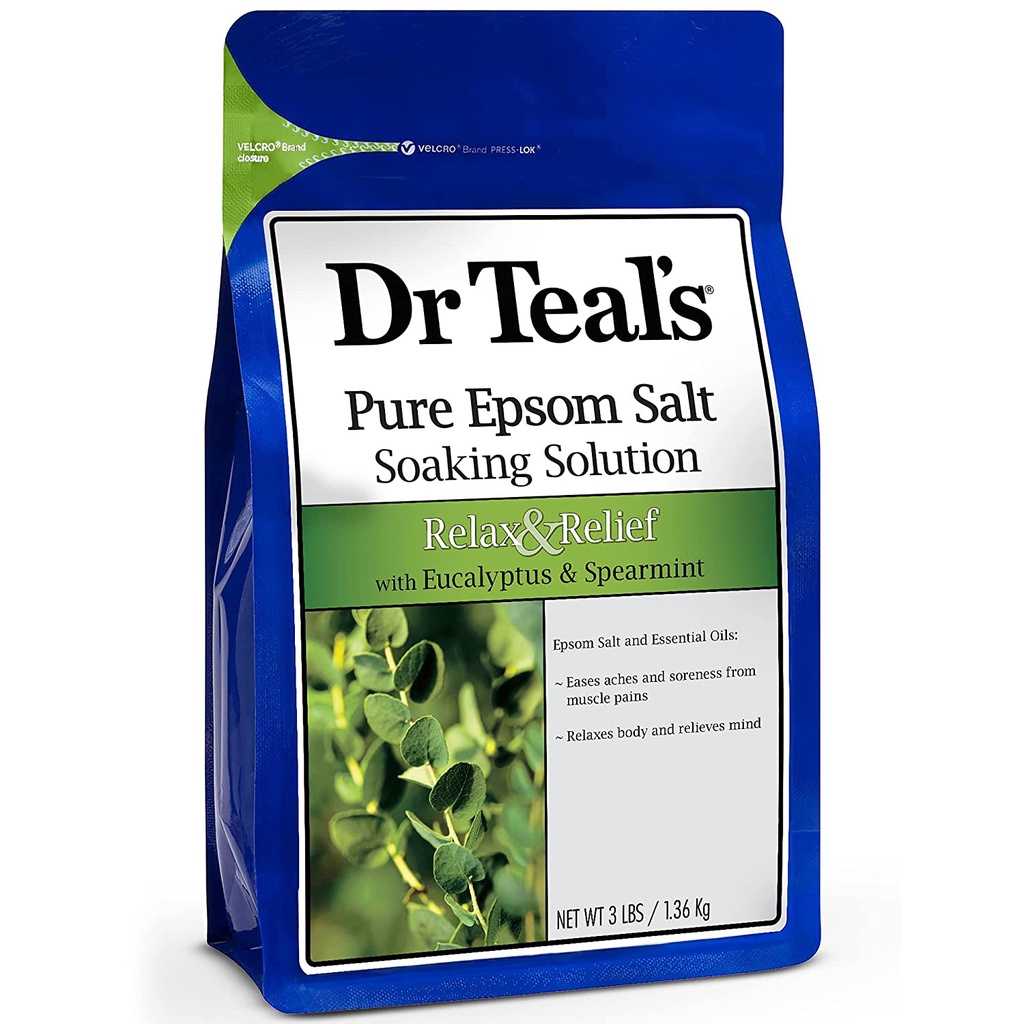 Muối tắm Bạch Đàn &amp; Bạc Hà Dr Teal’s Pure Epsom Ealt Eoaking Eolution Relax&amp;Relief with Eucalyptus &amp; Spearmint 1.36kg