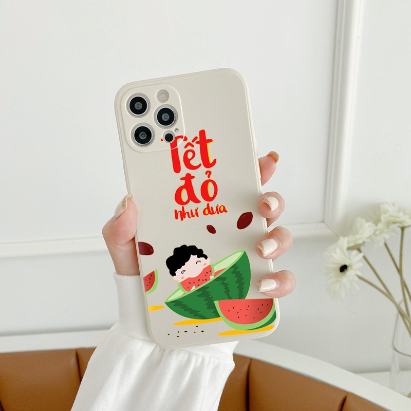 Ốp iphone Tết Đỏ Như Dưa cạnh vuông chống sốc bảo vệ cam ip 11 7plus 8plus x xsmax 11pro max 12pro12promax 13promax e119