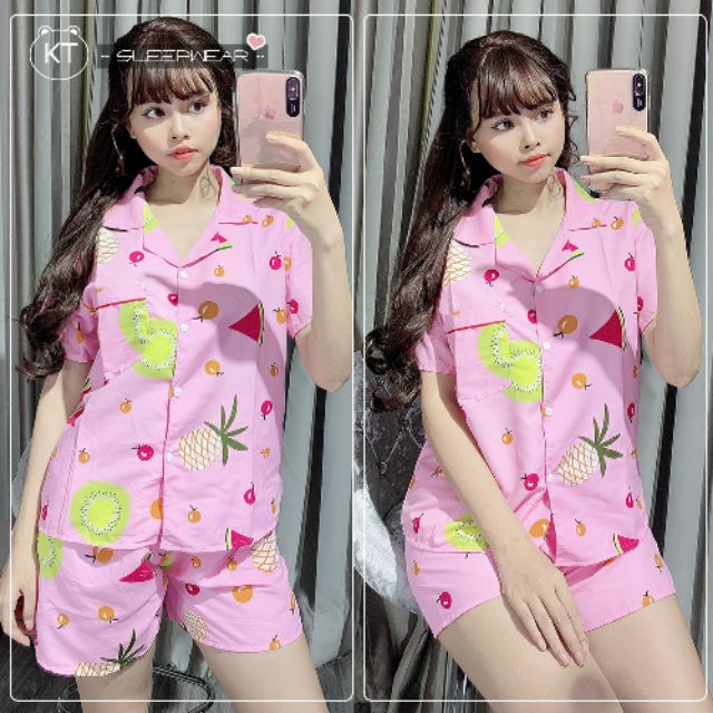 Đồ bộ pijama ngắn kate thái hình thật | BigBuy360 - bigbuy360.vn