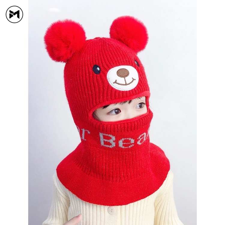 Mũ Len Trùm Tai Chống Gió Hình Gấu Dễ Thương Thời Trang Thu Đông Cho Bé 1-6 Tuổi